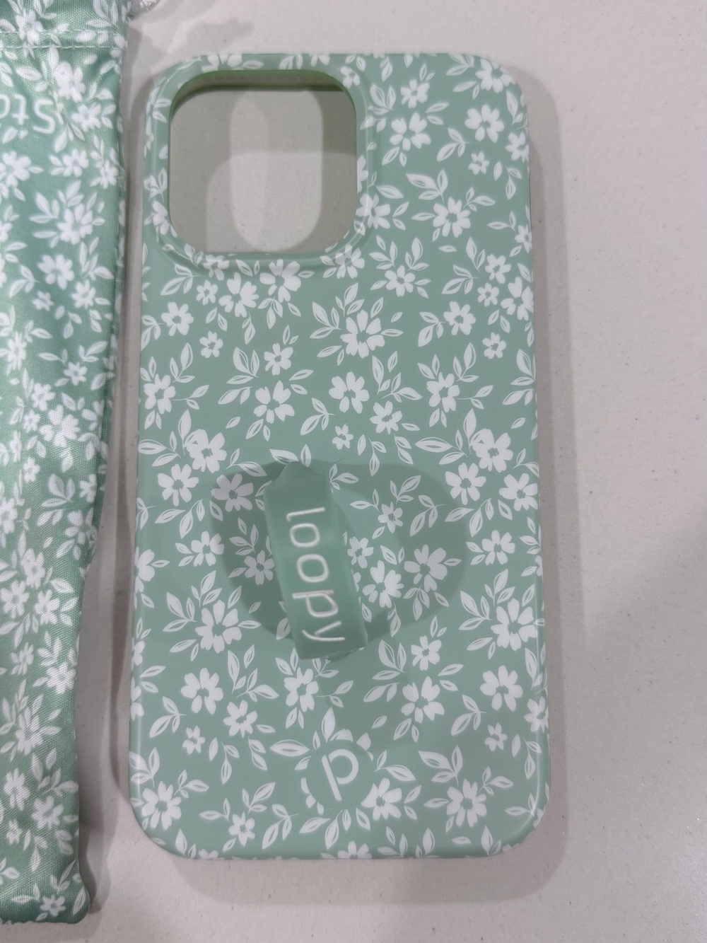 Loopy Case Mint Green Floral Phone Case with Grip - iPhone 15 pro max